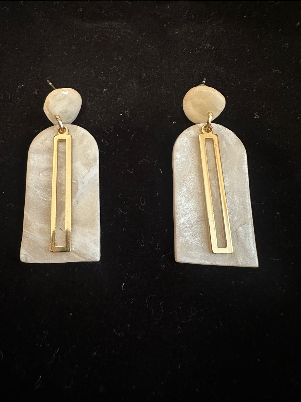 Gold Accent Cream Drop Arch Earrings - Women Jewelry
